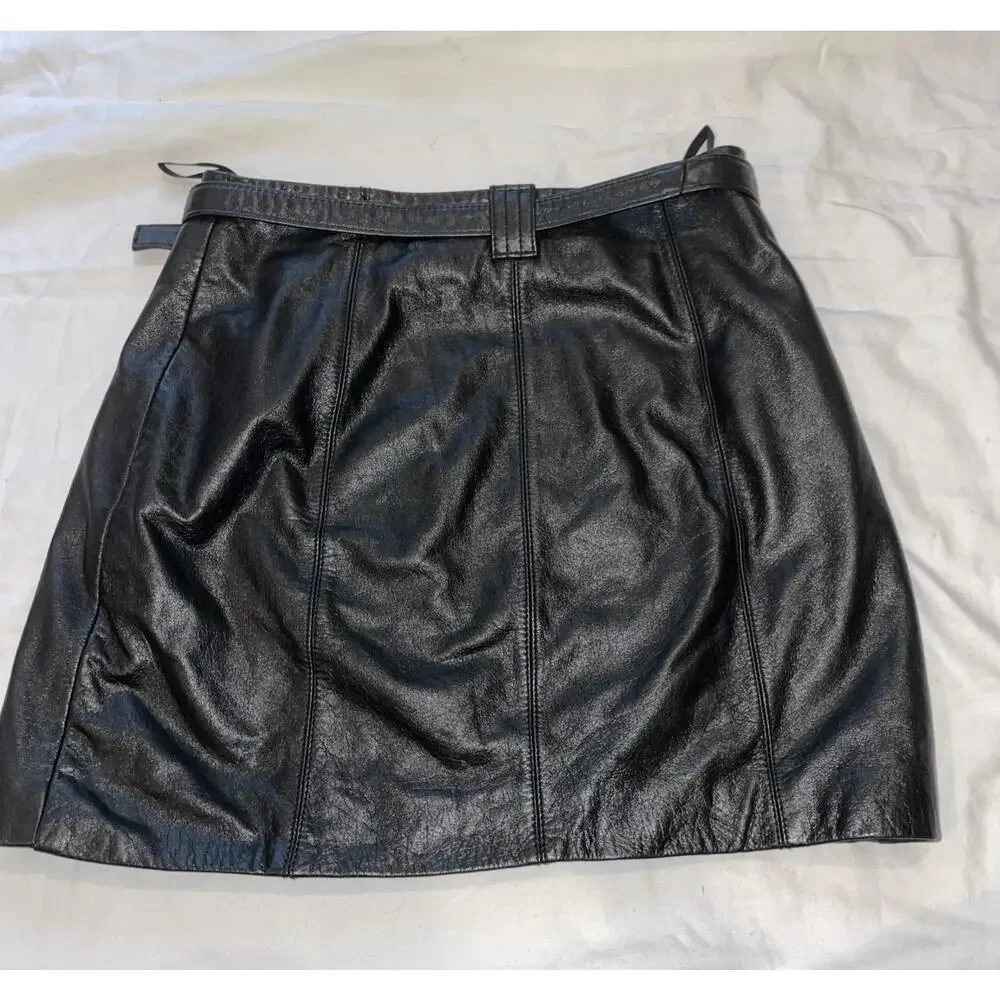 Vintage Y2K Wilsons Maxima Black Leather Lined Mini Skirt With Belt Size 4 - Picture 7 of 7